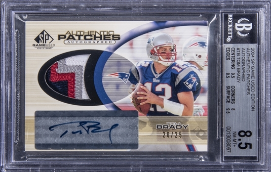2004 Upper Deck SP Authentic Game Used Edition Autographed Patches #TB Tom Brady Signed Card (#20/25) - BGS NM-MT+ 8.5/BGS 10